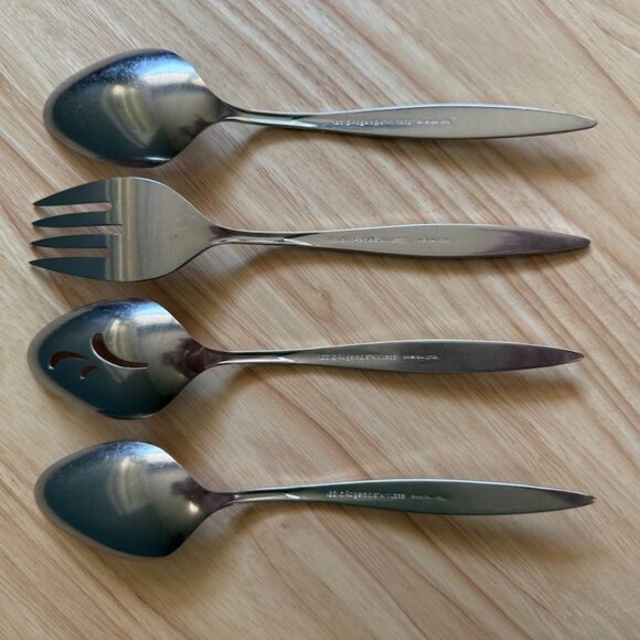 4 Pc Fantasy Serving Set 1881 Rogers Oneida 8-1/4" Atomic MCM Spoon Forks Slotte - Picture 6 of 10